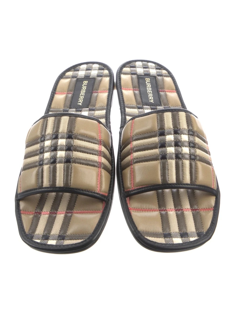 Burberry check leather slides